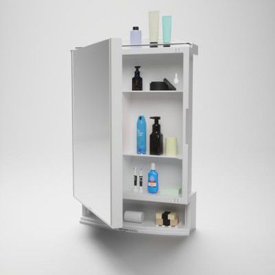 Amazon Basics Plastic Multipurpose, Wall-Mounted Storage Cabinet with Mirror, Small (White)
