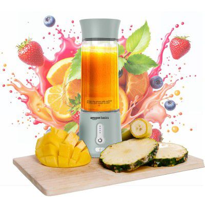 Amazon Basics Portable Hand Blender for Smoothies & Juices | USB Rechargeable | 6 Stainless Steel Blades 