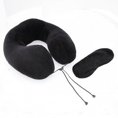 Amazon Basics Premium Travel Neck Pillow + Sleeping Eye Mask Combo l Comfortable | Soft Velvet Fabric I Black