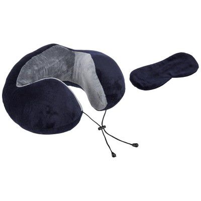Amazon Basics Premium Travel Neck Pillow + Sleeping Eye Mask Combo with Portable Bag