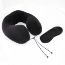 Amazon Basics Premium Travel Neck Pillow + Sleeping Eye Mask Combo l Comfortable | Soft Velvet Fabric I Black...