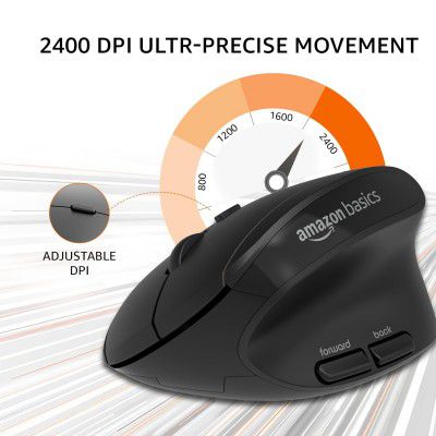 amazon basics Pro Series 2.4G Wireless Ergonomic Mouse for PC, Mac, Laptop | 4 Adjustable DPI Settings Up to 2400 | Shortcut Buttons (Black)