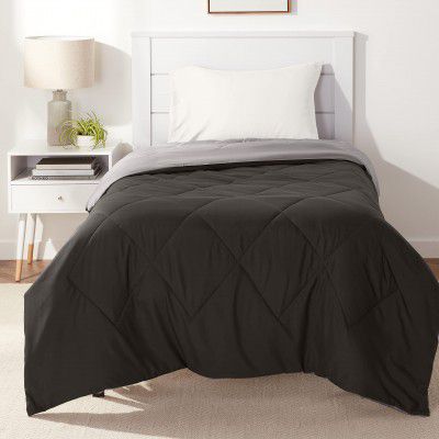 Amazon Basics Reversible Microfiber Comforter - Single Large, Black, Pack of 1