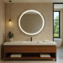 Amazon Basics Round Glass | 24 X 24 Inch Wall-Mounted LED Mirror with Smart Sensor | 3-Color Light (Warm, White, Natural)...
