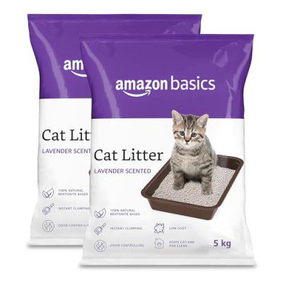Amazon Basics Scoopable Smart White Bentonite Cat Litter | Lavender Fragrance | Scented Cat Litter | 5Kg - Pack of 2