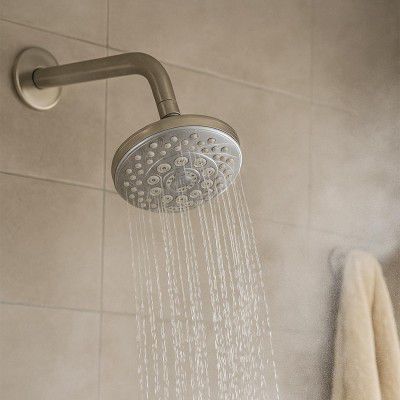 Amazon Basics Shower Head for Bathroom | Round Multifunction 5-Spray Overhead Shower 