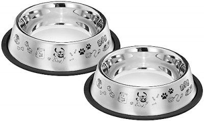 Amazon Basics Stainless Steel Printed Pet Bowl, 700ml Pack of 2