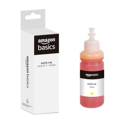 amazon basics T664 Refill Ink | Compatible with Epson Printers | Leak-Proof (70ml, Yellow)