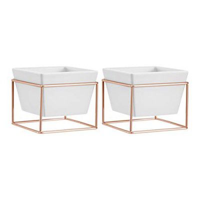 amazon basics Tabletop Planter, Square - White/Copper (2-Pack)