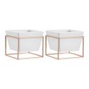 amazon basics Tabletop Planter, Square - White/Copper (2-Pack)...