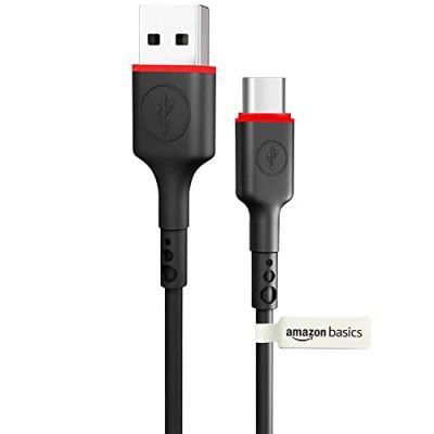 amazon basics Tpe Usb-A To Type C Cable, Tangle-Free With 3A Rapid Charging & 480 Mbps Data Transmission, Black
