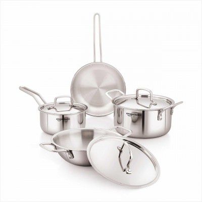 Amazon Basics Triply Stainless Steel Cookware Set 7 Pcs - Deep Kadai(3.4L)