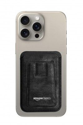 amazon basics Unisex Magnetic Magsafe Wallet | Secure-Grip Finger Loop | Vegan Leather (Black)
