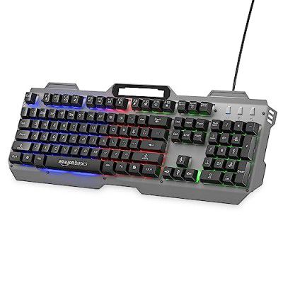 Amazon Basics USB Gaming Keyboard with Multicolour LED Effect | 12 Multimedia Keys |4 LED Modes