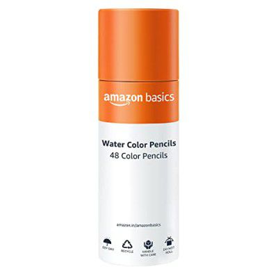 amazon basics Water Colour Pencils With Brush And A Pencil Sharpener (Set Of 48)|Multicolor