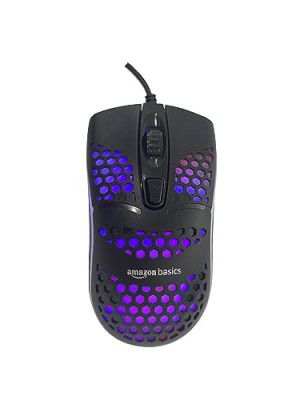 amazon basics Wired Gaming Mouse with Rainbow Backlight I 4 preprogrammed Buttons - Black & Honey Combo Design