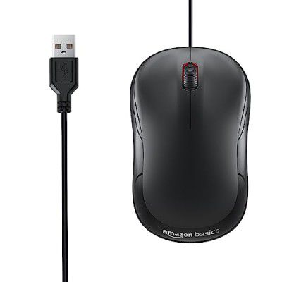 Amazon Basics Wired USB Mouse, 3-Button, 1000 DPI Optical Sensor, Plug & Play, for Windows/Mac