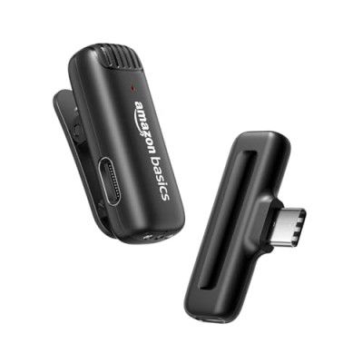 Amazon Basics Wireless Microphone & Receiver with Type C | Noise Cancellation Microphones Audio Transmission