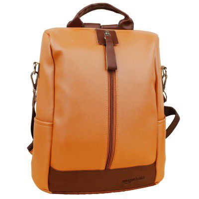 Amazon Basics Women's Convertible PU Leather Backpack | Water-Resistant | Fits 13" Laptop | Anti-Theft Pockets (Brown)