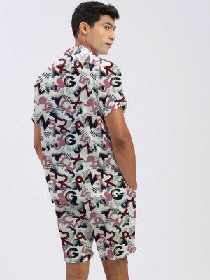 Amazon Brand - Anarva Mens Camouflage Printed Co-ord Set | Half Sleeve Shirt and Shorts Set