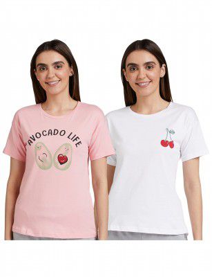 Amazon Brand - Eden & Ivy Women's Cotton Half Sleeve Round Neck Regular Fit T-Shirt (Pack of 2)