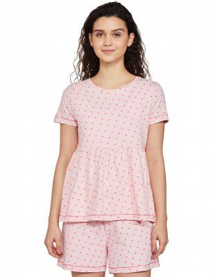 Amazon Brand - Eden & Ivy Women's Cotton Regular Fit T-Shirt and Shorts Night Suit (Night Wear | Co-ord set | Lounge Wear Set)