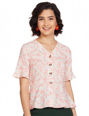 Amazon Brand - Eden & Ivy Women's Crepe Half Sleeve V-Neck Regular Fit Peplum Top