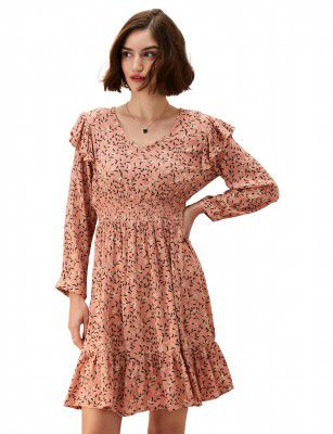 Amazon Brand - Eden & Ivy Women's Crinkled Rayon Fit and Flare One Piece Knee-Length Dress (Available in Plus Sizes)