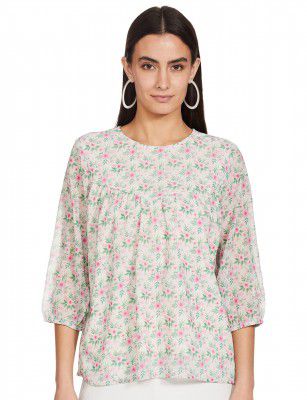 Amazon Brand - Eden & Ivy Women's Georgette Round Neck 3/4 Sleeve Regular Fit Blouse