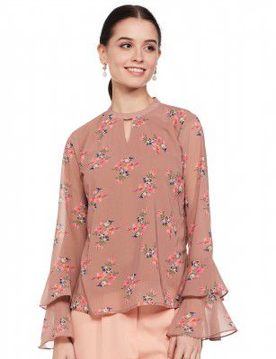 Amazon Brand - Eden & Ivy Women's Georgette Round Neck Bell Sleeve Regular Fit Top