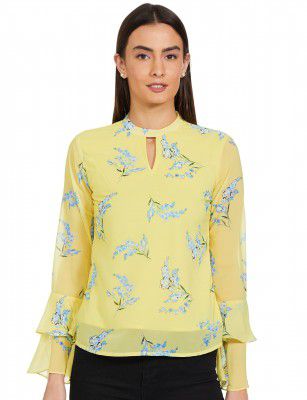 Amazon Brand - Eden & Ivy Women's Georgette Round Neck Bell Sleeve Regular Fit Top