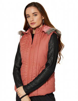 Amazon Brand - Eden & Ivy Women's Polyester Regular Fit Quilted Puffer Sleeveless Jacket With Detachable Hoodie