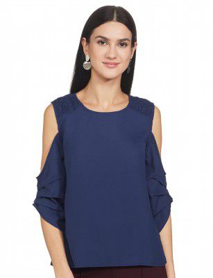 Amazon Brand - Eden & Ivy Women's Solid Regular Fit Blouse (EIAW19TP014_Blue XS)