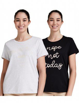 Amazon Brand - Eden & Ivy Women's Solid Regular T-Shirt (Pack of 2) (ENISS22WTE501_Grey & Black XS)