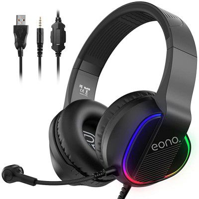 Amazon Brand - Eono E400 Wired On Ear Headphones with Mic (Matte Black)