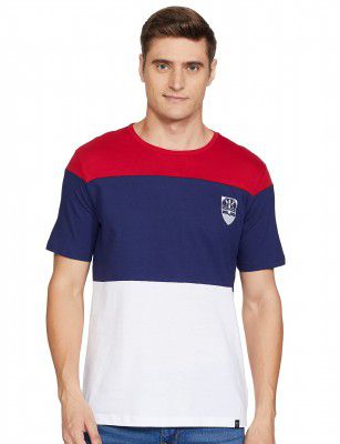 Amazon Brand - House & Shields Men's Regular T-Shirt (H&S-T-PAG369-D1-A_Salsa Red&Medieval Blue M)