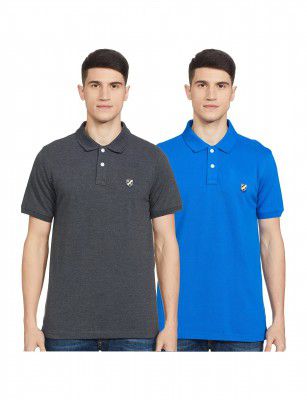 Amazon Brand - House & Shields Mens Solid Regular Polo Shirt (HSE-01-PO2-S21-N_Dk Grey Melange & Cobalt Blue 2XL)