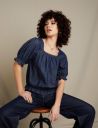 INKAST Solid Regular Fit Women's Denim Square Neck Puff Sleeve Crop Top...