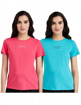 Amazon Brand - INKAST Women's Cotton Stretch Half Sleeve Round Neck Regular Fit T-Shirt (Pack of 2)