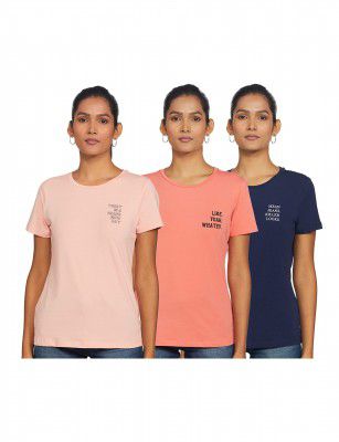 Amazon Brand - INKAST Women's Cotton Stretch Half Sleeve Round Neck Regular Fit T-Shirt (Pack of 3)