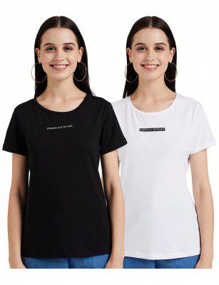 Amazon Brand - INKAST Women's Cotton Stretch Half Sleeve Round Neck Regular Fit T-Shirt (Pack of 2)