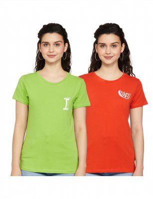 Amazon Brand - INKAST Women's Regular Fit Cotton T-Shirt (Pack of 2)