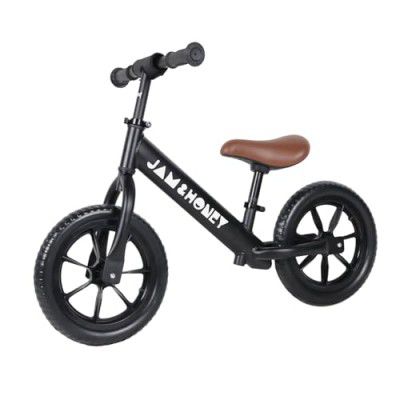 Amazon Brand - Jam & Honey 12T Balance Bike for Kids | Adjustable Handlebar & Seat | Anti-Puncture Wheels | Max Weight 25 Kg | 2+ Years | Black
