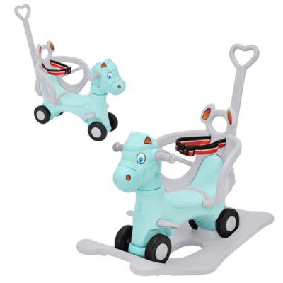 Amazon Brand - Jam & Honey 3-in-1 Ride-On and Rocker with Parental Handle | for Kids 2-5 Years Old | Blue