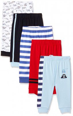 Amazon Brand - Jam & Honey Baby Boy's 100% Soft Cotton Comfortable & Durable Knitted Lightweight Printed Joggers (Pack of 5)