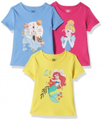 Amazon Brand - Jam & Honey Baby-Girls' 100% Soft & Pure Cotton Short Sleeve Original Disney Stylish T-Shirts (Pack of 3)