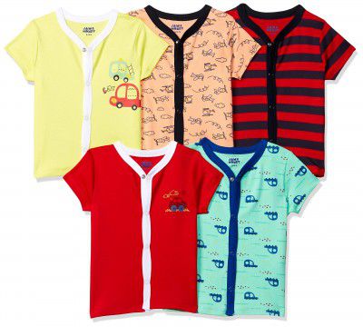 Amazon Brand - Jam & Honey Boy's Baby- 100% Soft & Pure Cotton Short Sleeve Stylish Comfy Printed Regular Fit T-Shirts/Jabla (Pack of 5)