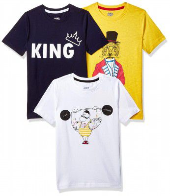 Amazon Brand - Jam & Honey Boys Regular Fit T-Shirt (Pack of 3) - 100% Cotton, Round Neck, Short Sleeve