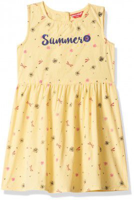 Amazon Brand - Jam & Honey Girls 100% Cotton Printed Regular Fit Sleeveless Dress