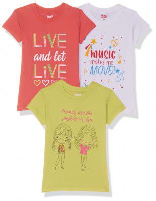 Amazon Brand - Jam & Honey Girls 100% Cotton Printed Half Sleeves T-Shirt | Age 2-12 Years (Pack of 3)